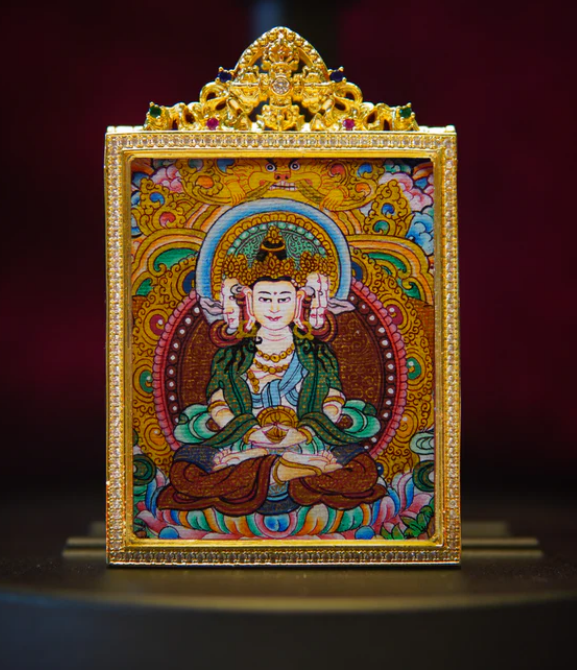hand painted vairocana buddha thangka pendant vajrayana buddhist amulet, healing jewelry & spiritual gift hand painted vairocana buddha thangka pendant vajrayana buddhist amulet, healing jewelry & spiritual gift